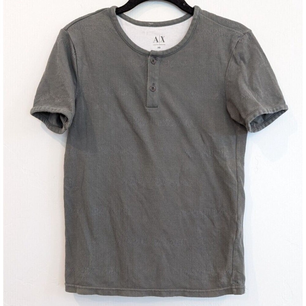 Armani Exchange Top Womens Size XS Green Logo Henley Short Sleeve Designer Shirt